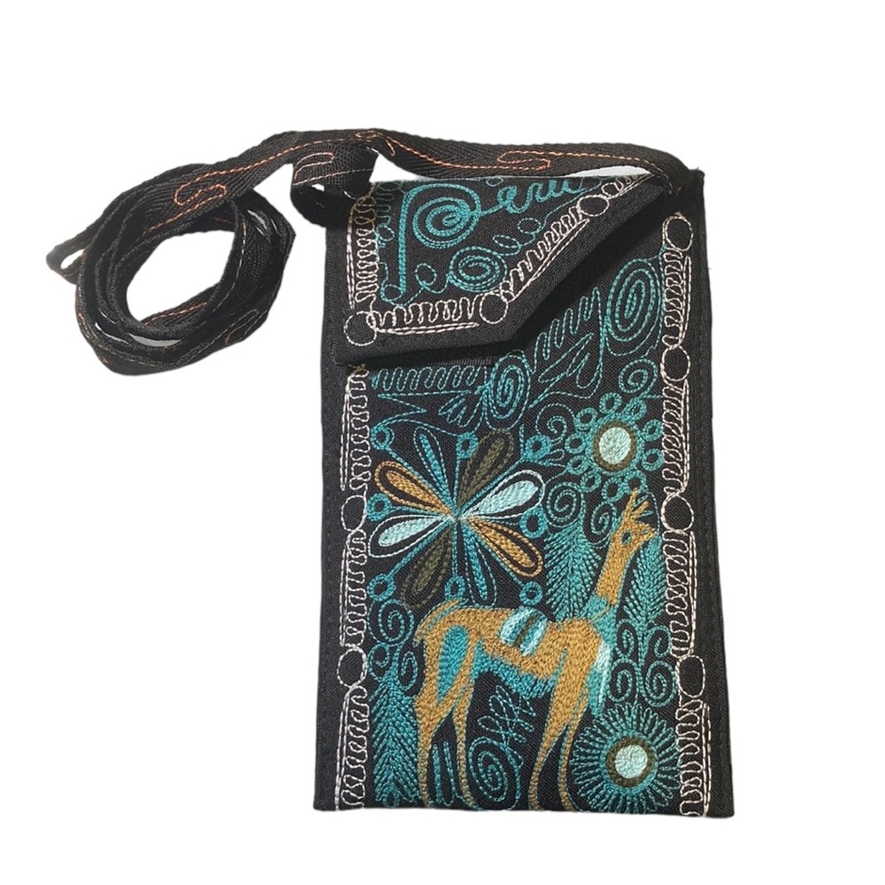 Embroidered Small Cotton Phone Pouch. Made in Peru